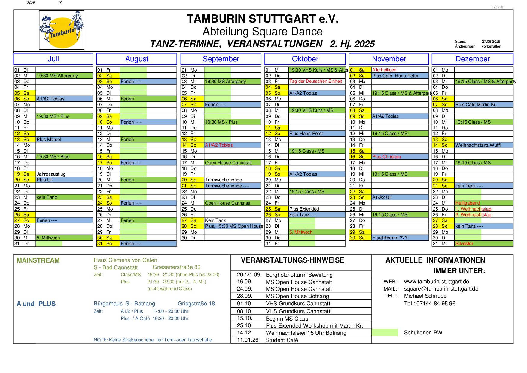 Termine 2. Halbjahr 2025