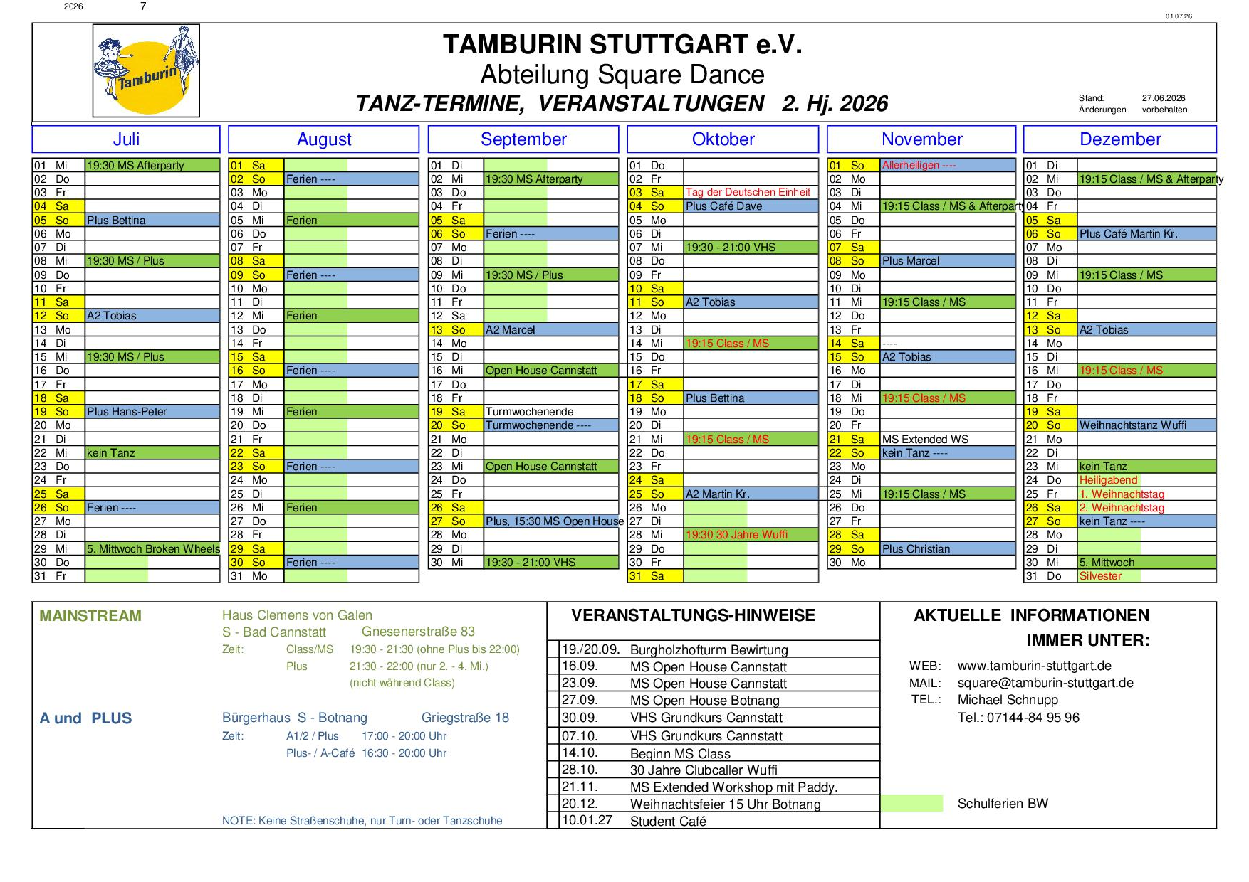 Termine 2. Halbjahr 2026